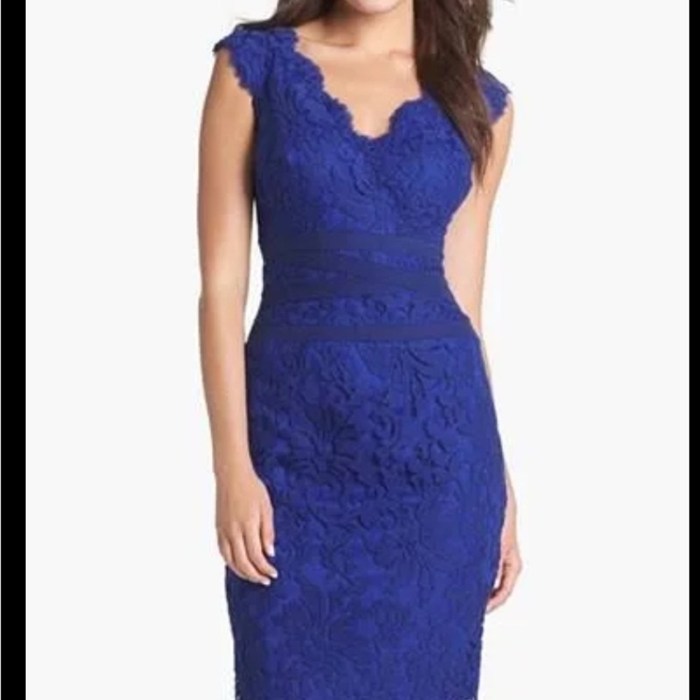 Tadashi Shoji Blue Sweetheart Sheath Midi Dress